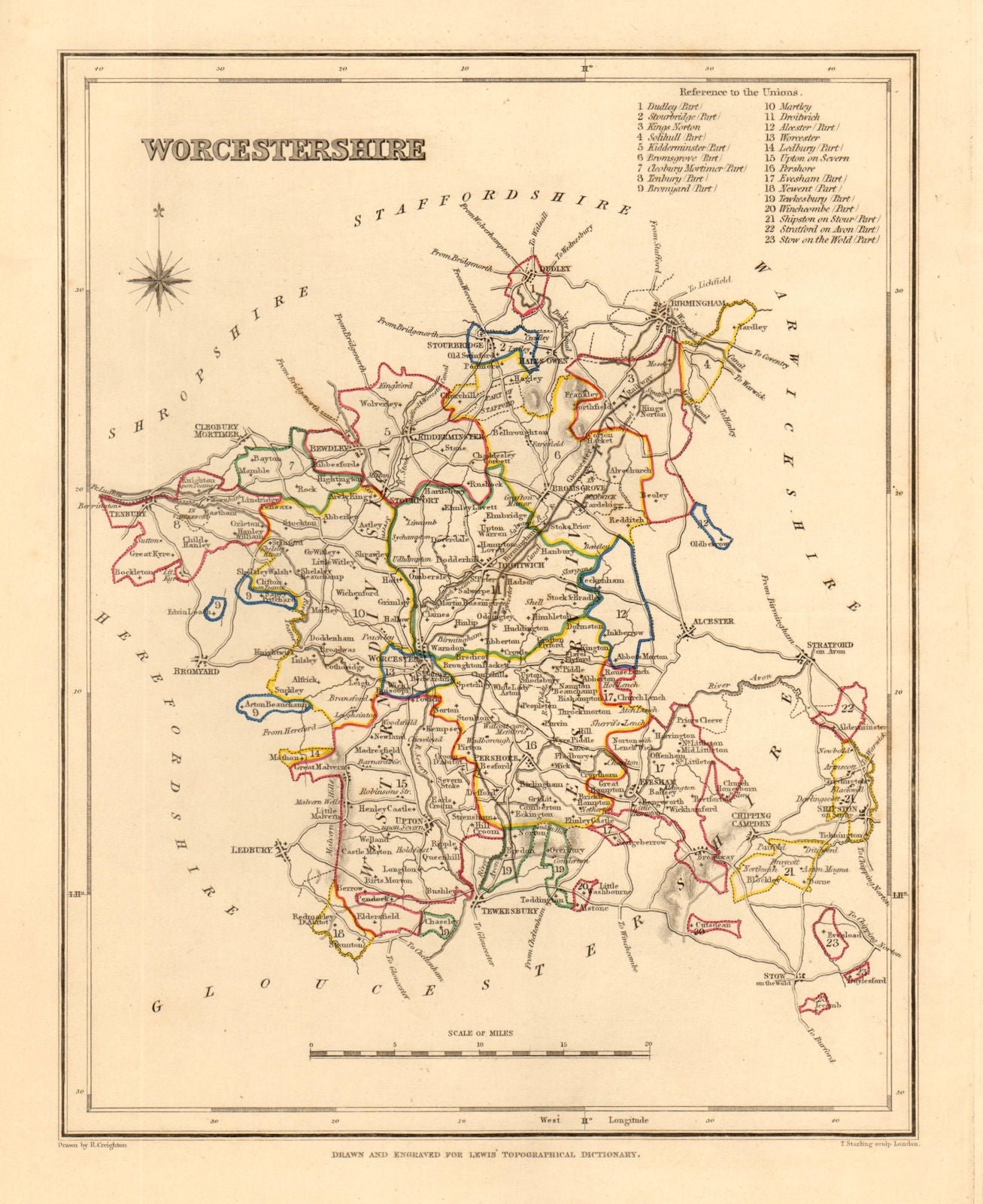 Antique county map of WORCESTERSHIRE by Creighton & Starling for Lewis c1840
